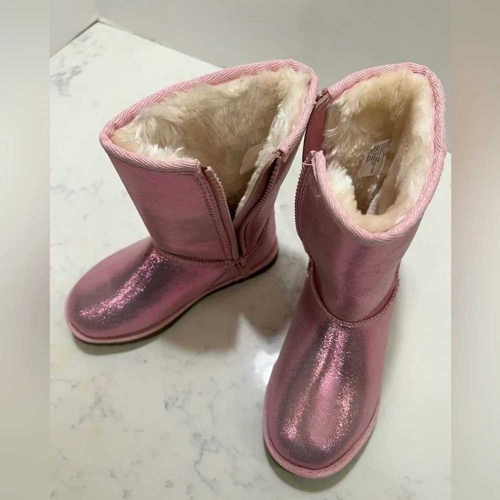 Pink Sparkly Mid-Calf Boots with Plush Finish
